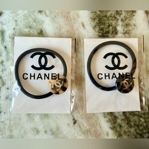 Paid of Chanel Hair Ties. Brown & Black with Gold ‘CC’ Branding. GWP